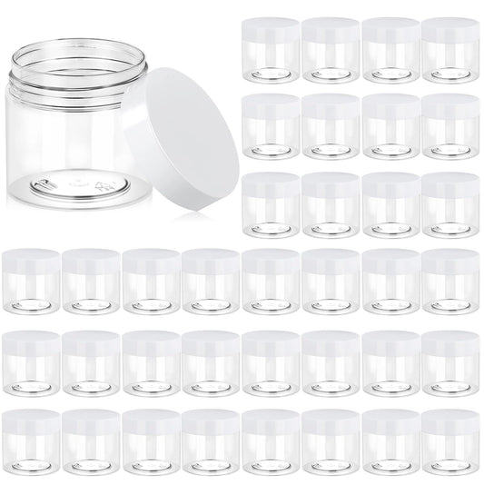 Eternal Moment 36 Pack 6 OZ Plastic Jars Round Clear Cosmetic Container Jars with White Lids, Perfect for Lotion, Slime，Cream, Ointments, Makeup, Eye Shadow, Samples, Pot, Travel Storage