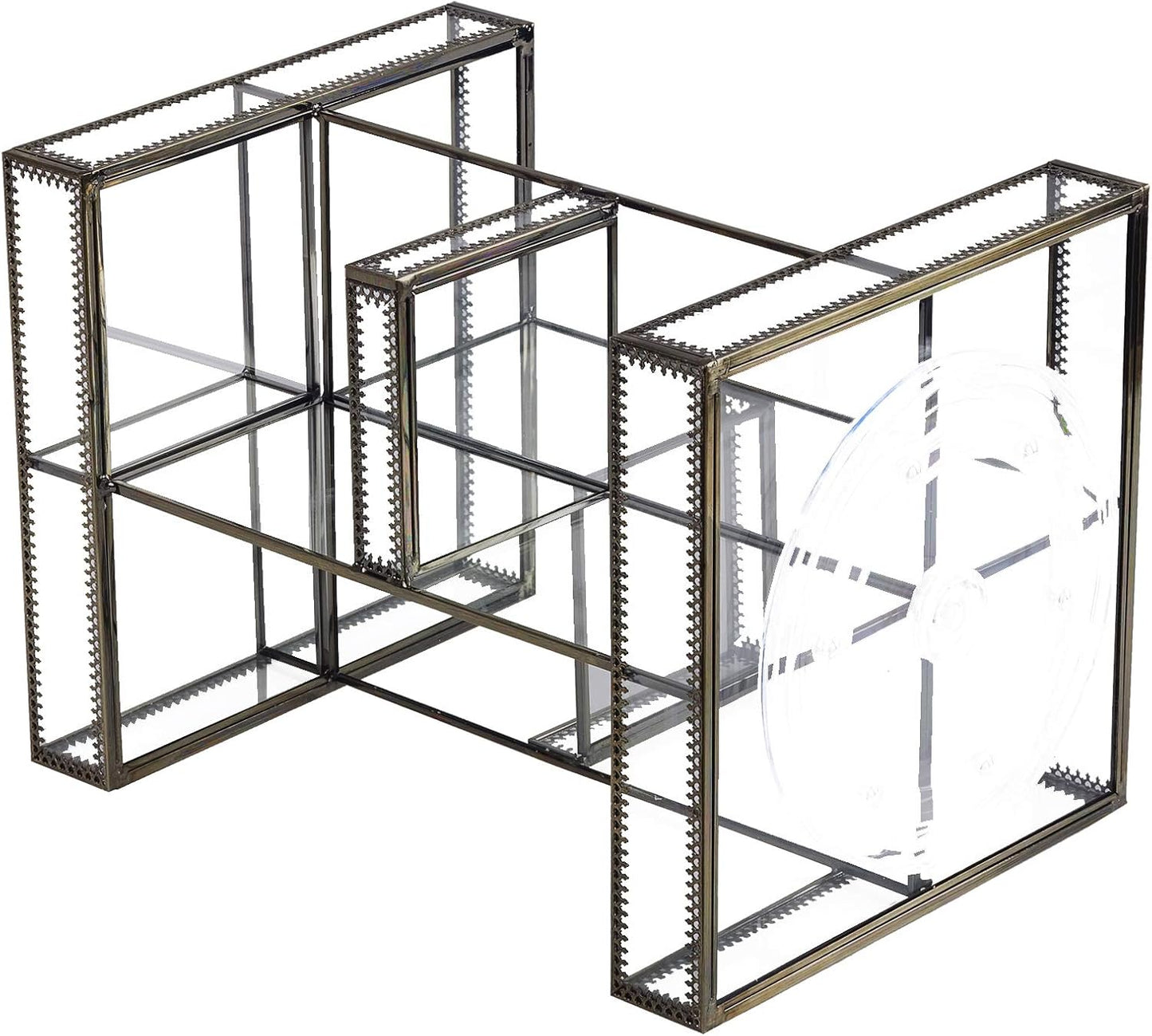 Vintage Glow Antique 360 Degree Rotating Makeup Organizer,4-Tier Spinning Perfume Tray,Countertop Cosmetic Storage,Glass Beauty Display,Retro Large Capacity Vanity Organizer for Brushes Skincare