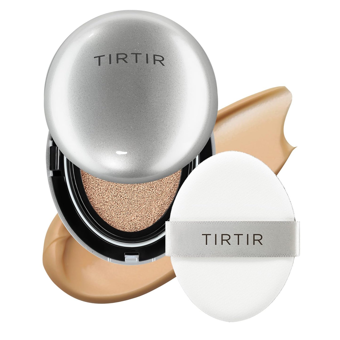 TIRTIR Mask Fit Aura Silver Cushion Foundation | Semi-glow Finish, Natural Coverage, Moisturizing, Lightweight, Korean cushion foundation (#33N Macchiato, Full Size, 0.63 Fl Oz)