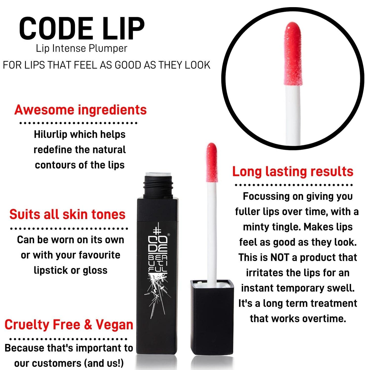 Lip Plumping Treatment Gloss for Fuller Plumper Lips | Long Lasting | Hyaluronic Acid Infused | Vegan & Cruelty Free | Lip Intense Plumper 7ml