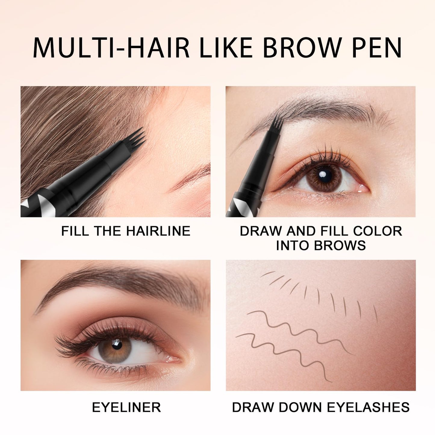 LAVONE Eyebrow Pen,2-IN-1 Dual-ended Waterproof Eyebrow Pencil,with 4 Tip Microblading Eyebrow Pen and Ultra-Precise Brow Pencil,Dual-ended Eyebrow Brush,Eyebrows Makeup for Natural Looking-Black
