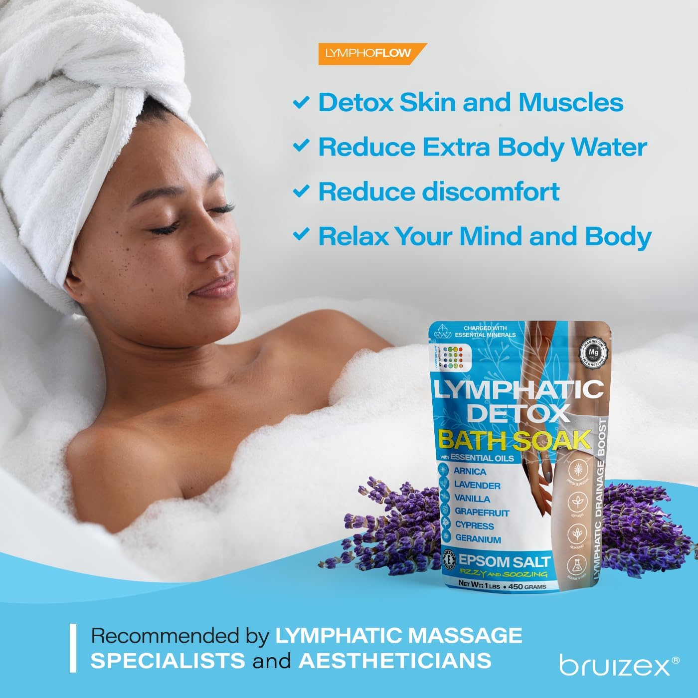 Arnica Montana Bath Salts, Espom Salt Bath Soak for Lymphatic Drainage & Body Detox, Epsom Salts for Soaking with Essential Oils, Bath Salts for Pain Relief, Swelling & Post Surgery, 1 Lb